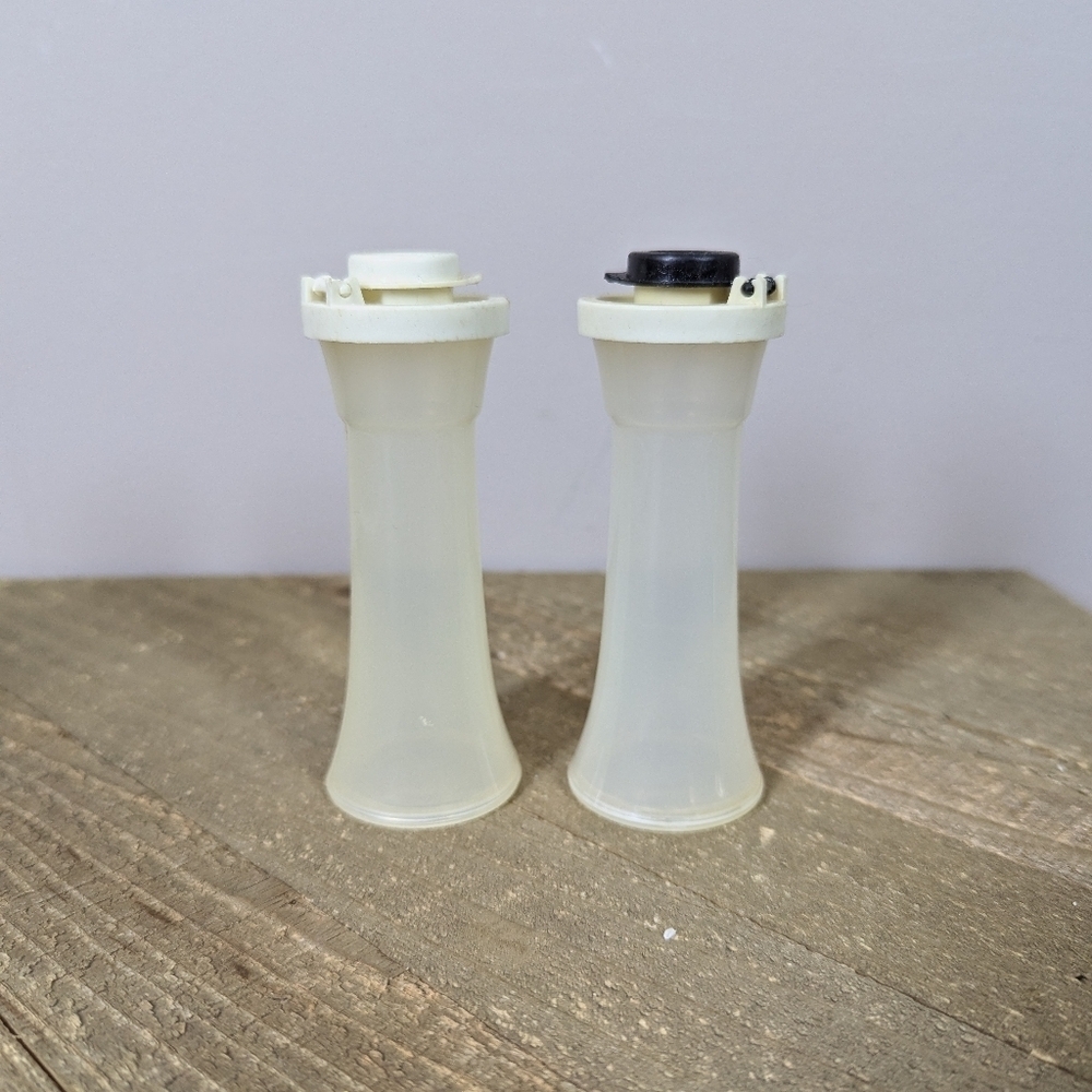Vintage Tupperware Mini Salt & Pepper Shakers  Translucent White Travel Set 4"